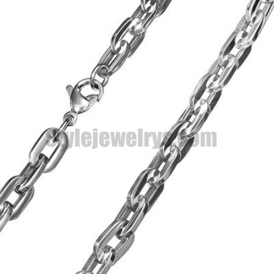 Stainless steel jewelry Chain 50cm - 55cm flat oval link chain necklace w/lobster 7mm ch360280